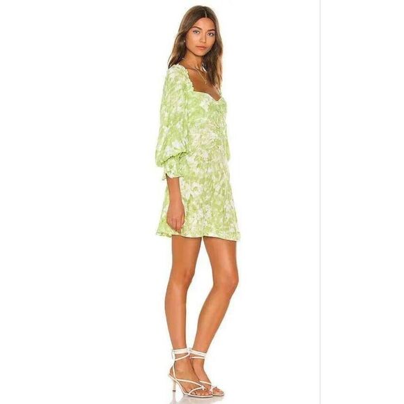Faithfull The Brand Mini Dress Women's Size 6 Green White Tie Dye Long Sleeve - Picture 2 of 14